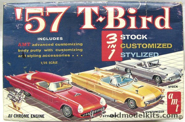 AMT 1/25 1957 Ford Thunderbird (T-Bird) 3 in 1 Kit - Stock /  Customized / Stylized, T2257 plastic model kit